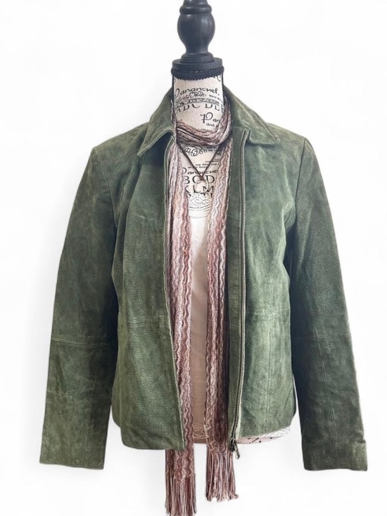 Vintage green suede leather jacket - Picture 1 of 6
